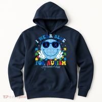 I Wear Blue For Autism Awareness Month Smile Face Peace Puzzle Hoodie thumb 0