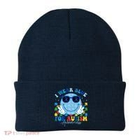 I Wear Blue For Autism Awareness Month Smile Face Peace Puzzle Beanie thumb 0