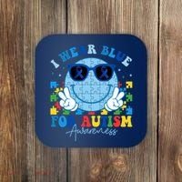 I Wear Blue For Autism Awareness Month Smile Face Peace Puzzle Coaster thumb 0