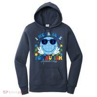 I Wear Blue For Autism Awareness Month Smile Face Peace Puzzle Women's Hoodie thumb 0
