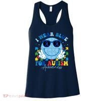 I Wear Blue For Autism Awareness Month Smile Face Peace Puzzle Women's Tank Top thumb 0