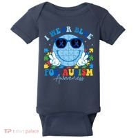 I Wear Blue For Autism Awareness Month Smile Face Peace Puzzle Baby Bodysuit thumb 0