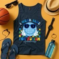 I Wear Blue For Autism Awareness Month Smile Face Peace Puzzle Tank Top thumb 4