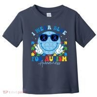I Wear Blue For Autism Awareness Month Smile Face Peace Puzzle Toddler T-Shirt thumb 0