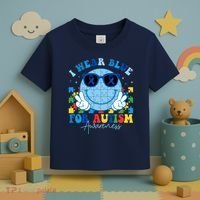 I Wear Blue For Autism Awareness Month Smile Face Peace Puzzle Toddler T-Shirt thumb 3
