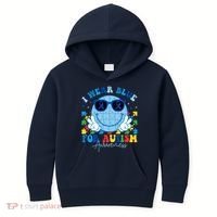 I Wear Blue For Autism Awareness Month Smile Face Peace Puzzle Kids Hoodie thumb 0