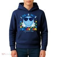 I Wear Blue For Autism Awareness Month Smile Face Peace Puzzle Kids Hoodie thumb 4