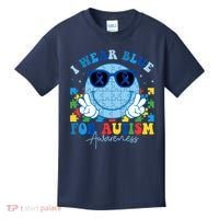 I Wear Blue For Autism Awareness Month Smile Face Peace Puzzle Kids T-Shirt thumb 0