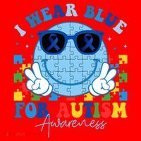 I Wear Blue For Autism Awareness Month Smile Face Peace Puzzle Santa Hat thumb 1