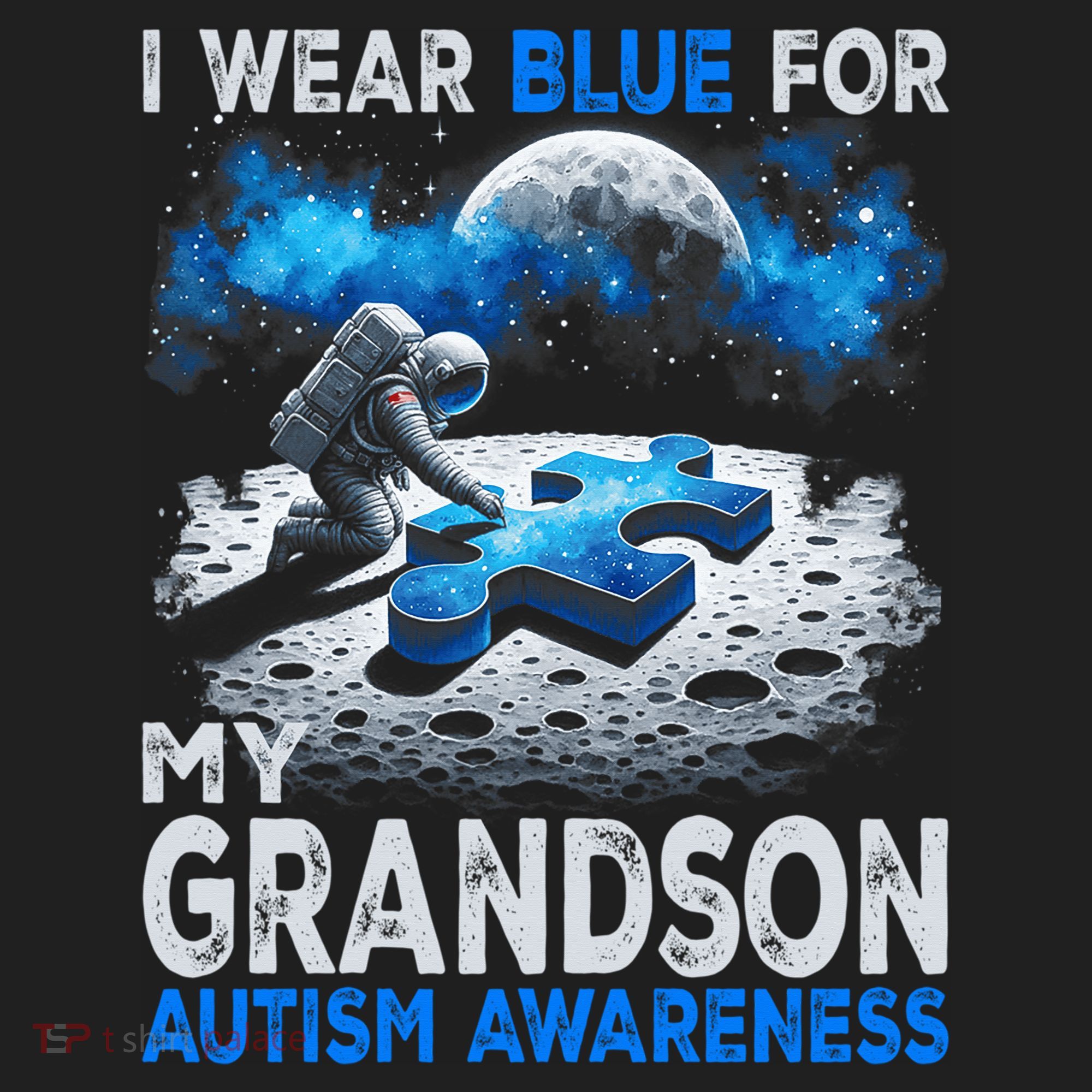 I Wear Blue For My Grandson Autism Awareness Astronaut Beanie