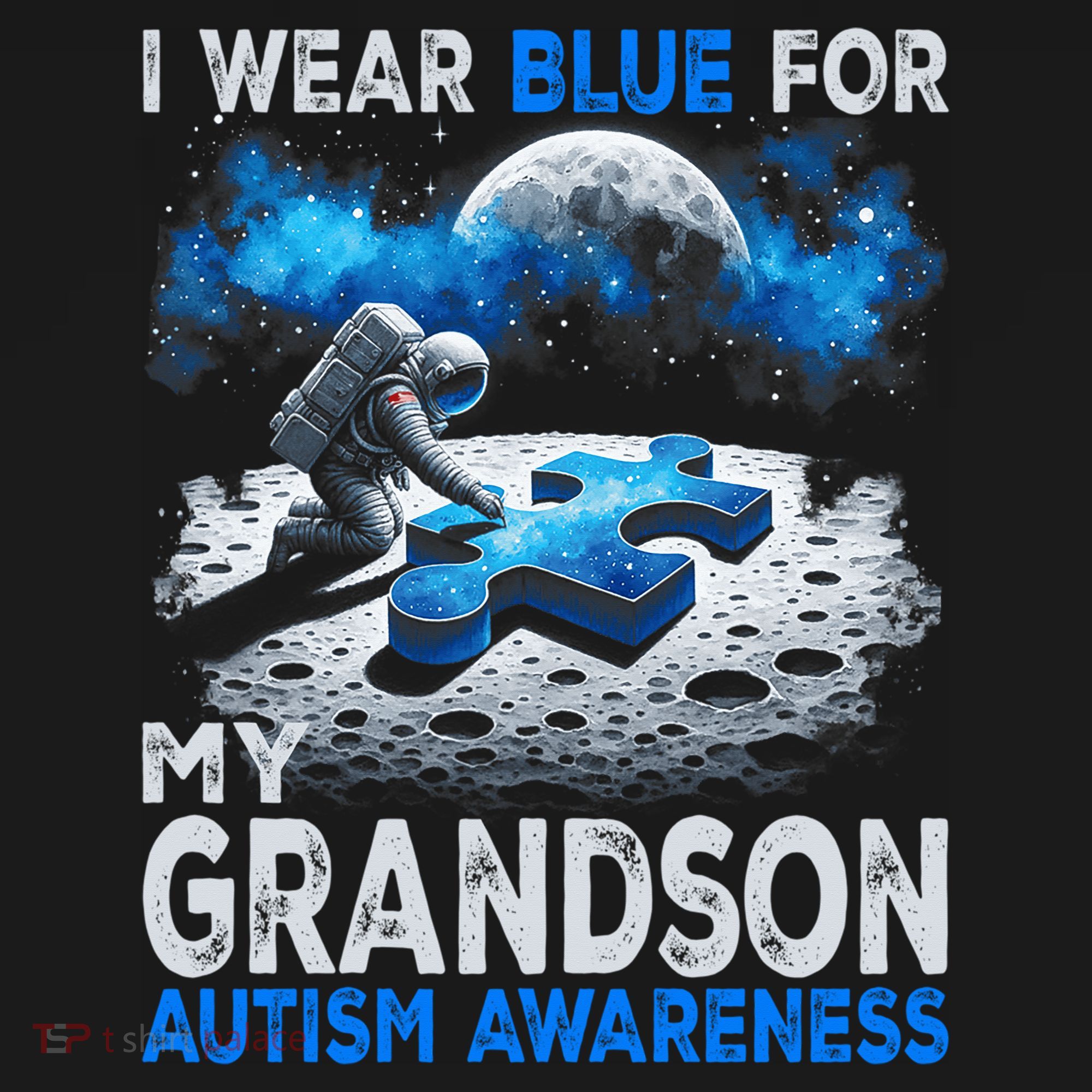 I Wear Blue For My Grandson Autism Awareness Astronaut Women's Hoodie