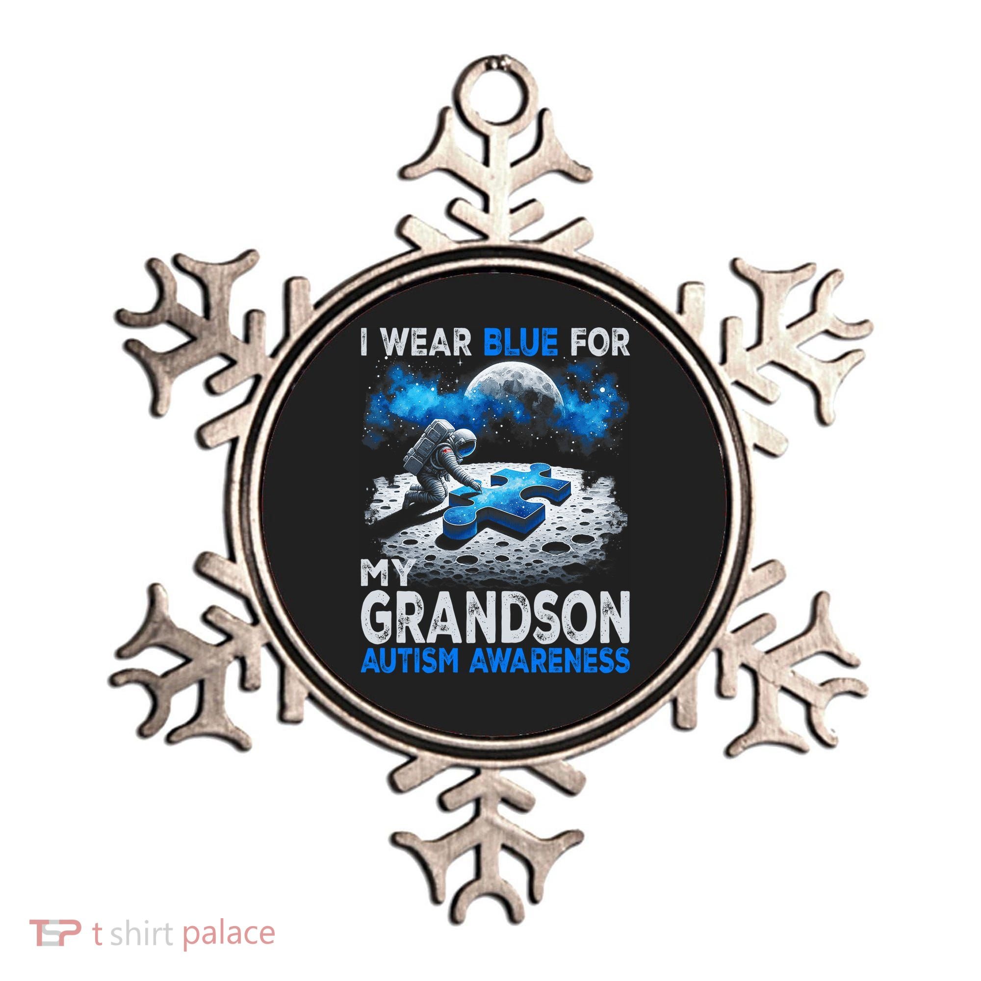 I Wear Blue For My Grandson Autism Awareness Astronaut Ornament