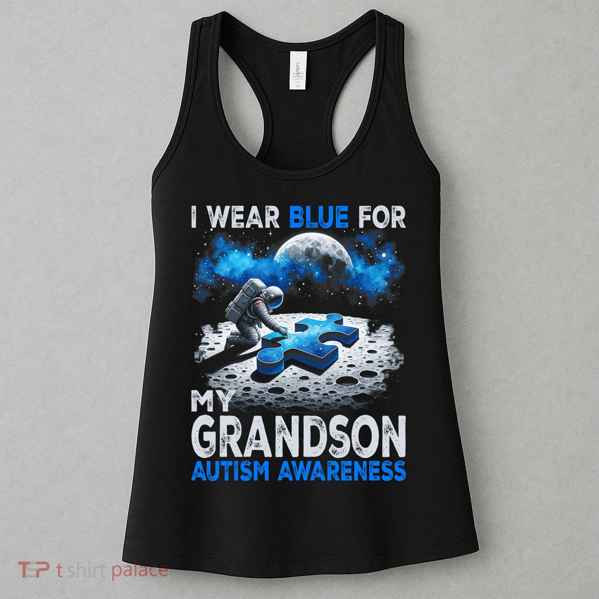 I Wear Blue For My Grandson Autism Awareness Astronaut Women's Tank Top