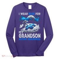 I Wear Blue For My Grandson Autism Awareness Astronaut Long Sleeve Shirt thumb 0