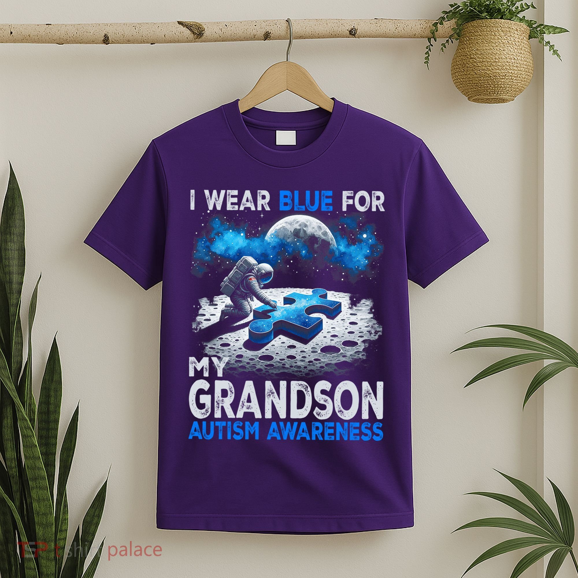 I Wear Blue For My Grandson Autism Awareness Astronaut T-Shirt
