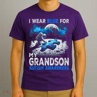 I Wear Blue For My Grandson Autism Awareness Astronaut T-Shirt thumb 3