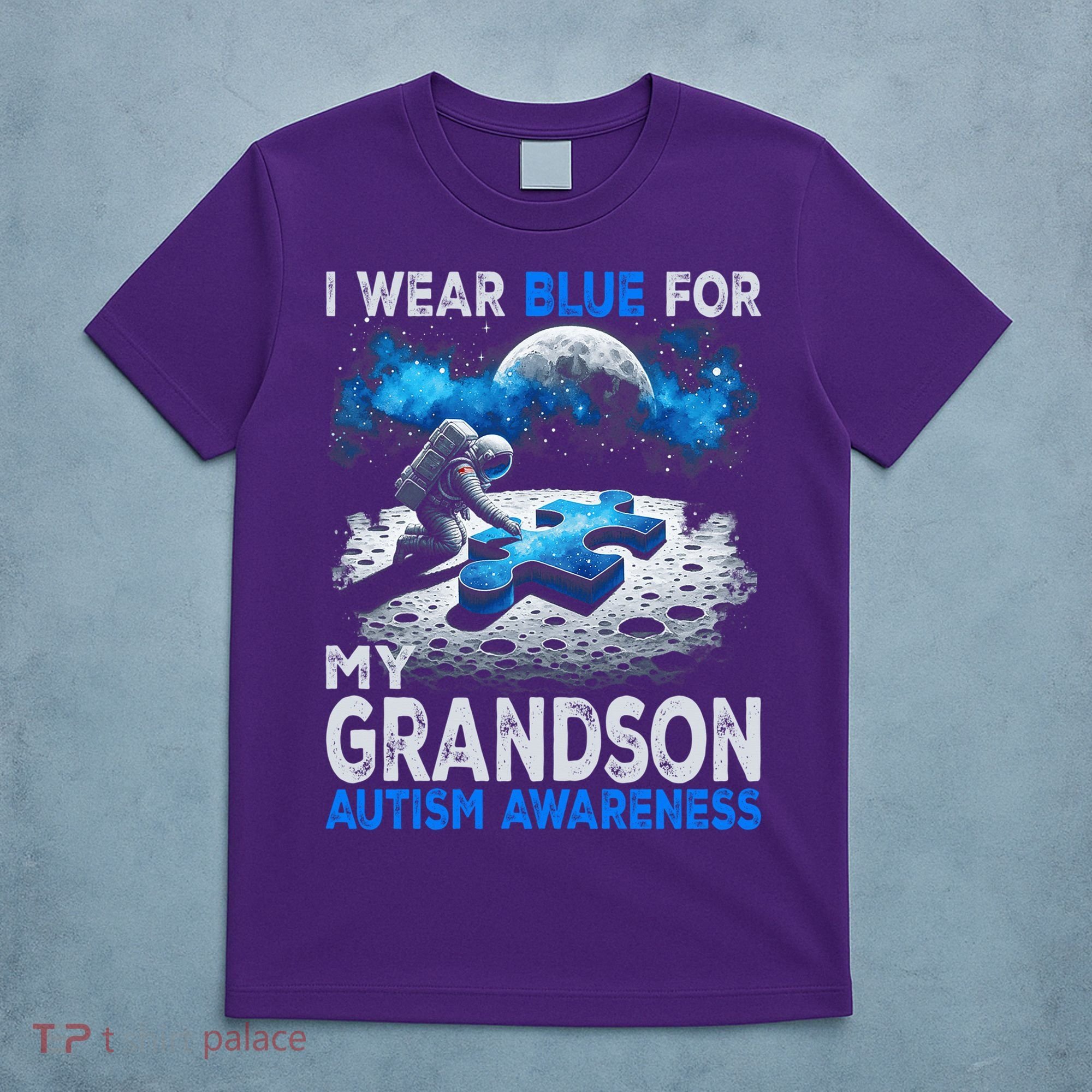 I Wear Blue For My Grandson Autism Awareness Astronaut T-Shirt