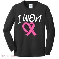 I Won Breast Cancer Awareness Support Pink Ribbon Survivor C Kids Long Sleeve Shirt thumb 0