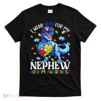 I Wear Blue For My Nephew Autism Awareness Dinosaur T-Shirt thumb 0