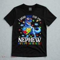 I Wear Blue For My Nephew Autism Awareness Dinosaur T-Shirt thumb 5