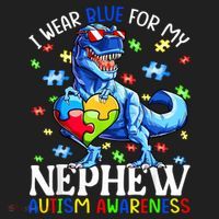 I Wear Blue For My Nephew Autism Awareness Dinosaur Beanie thumb 2