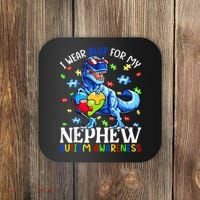 I Wear Blue For My Nephew Autism Awareness Dinosaur Coaster thumb 0