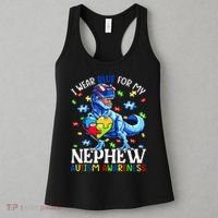 I Wear Blue For My Nephew Autism Awareness Dinosaur Women's Tank Top thumb 3