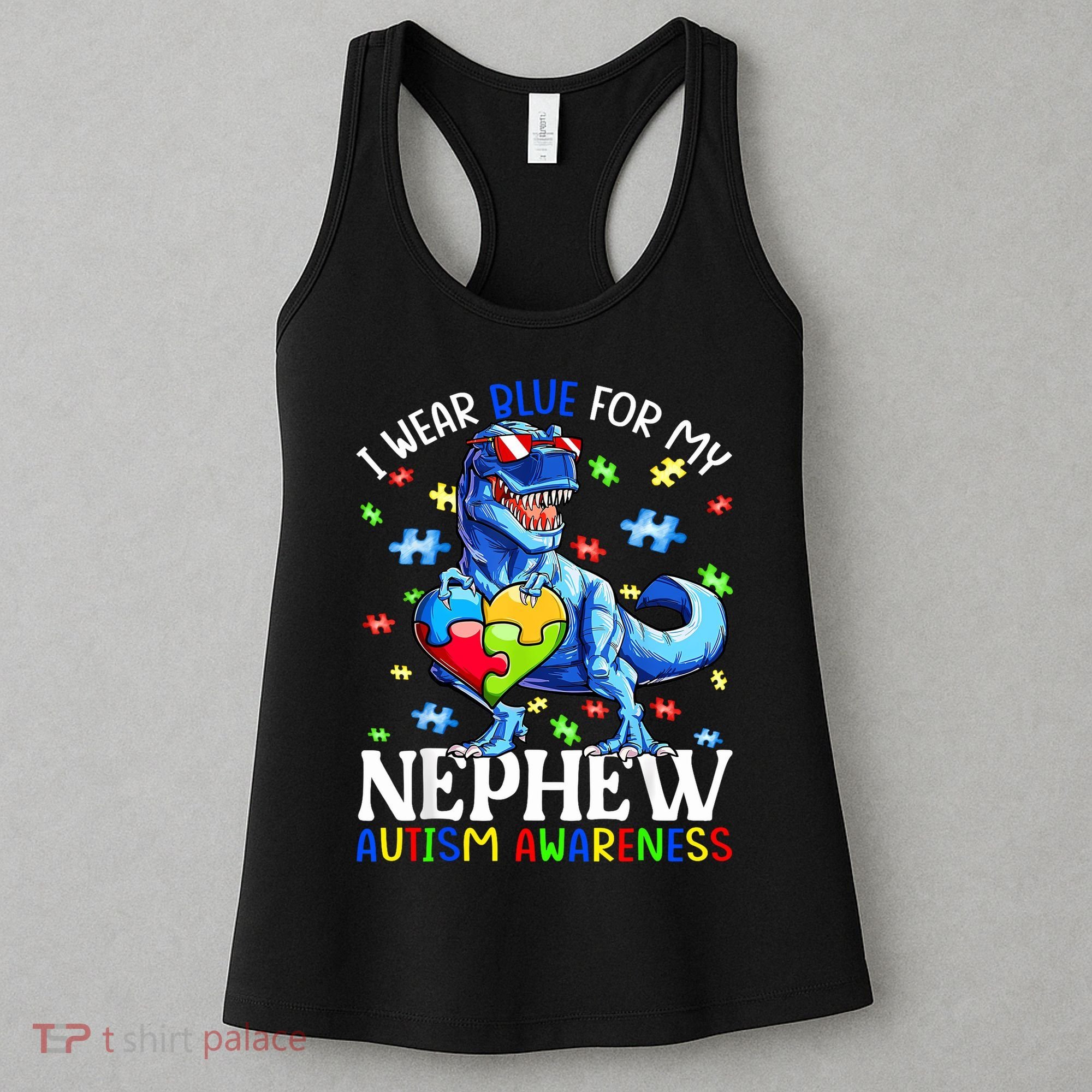I Wear Blue For My Nephew Autism Awareness Dinosaur Women's Tank Top