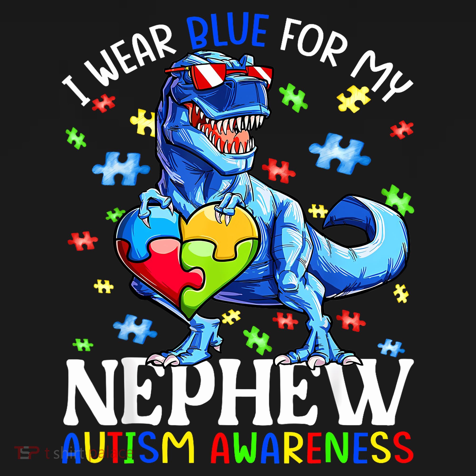 I Wear Blue For My Nephew Autism Awareness Dinosaur Women's Tank Top