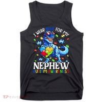 I Wear Blue For My Nephew Autism Awareness Dinosaur Tank Top thumb 0
