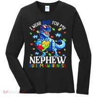I Wear Blue For My Nephew Autism Awareness Dinosaur Women's Long Sleeve Shirt thumb 0