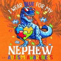 I Wear Blue For My Nephew Autism Awareness Dinosaur Kati Licensed 12" Camo Cuffed Beanie thumb 2