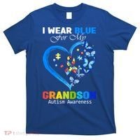 I Wear Blue For My Grandson Autism Awareness Heart Ribbon Gift T-Shirt thumb 0