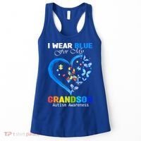 I Wear Blue For My Grandson Autism Awareness Heart Ribbon Gift Women's Tank Top thumb 0