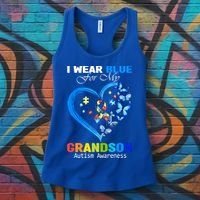 I Wear Blue For My Grandson Autism Awareness Heart Ribbon Gift Women's Tank Top thumb 3