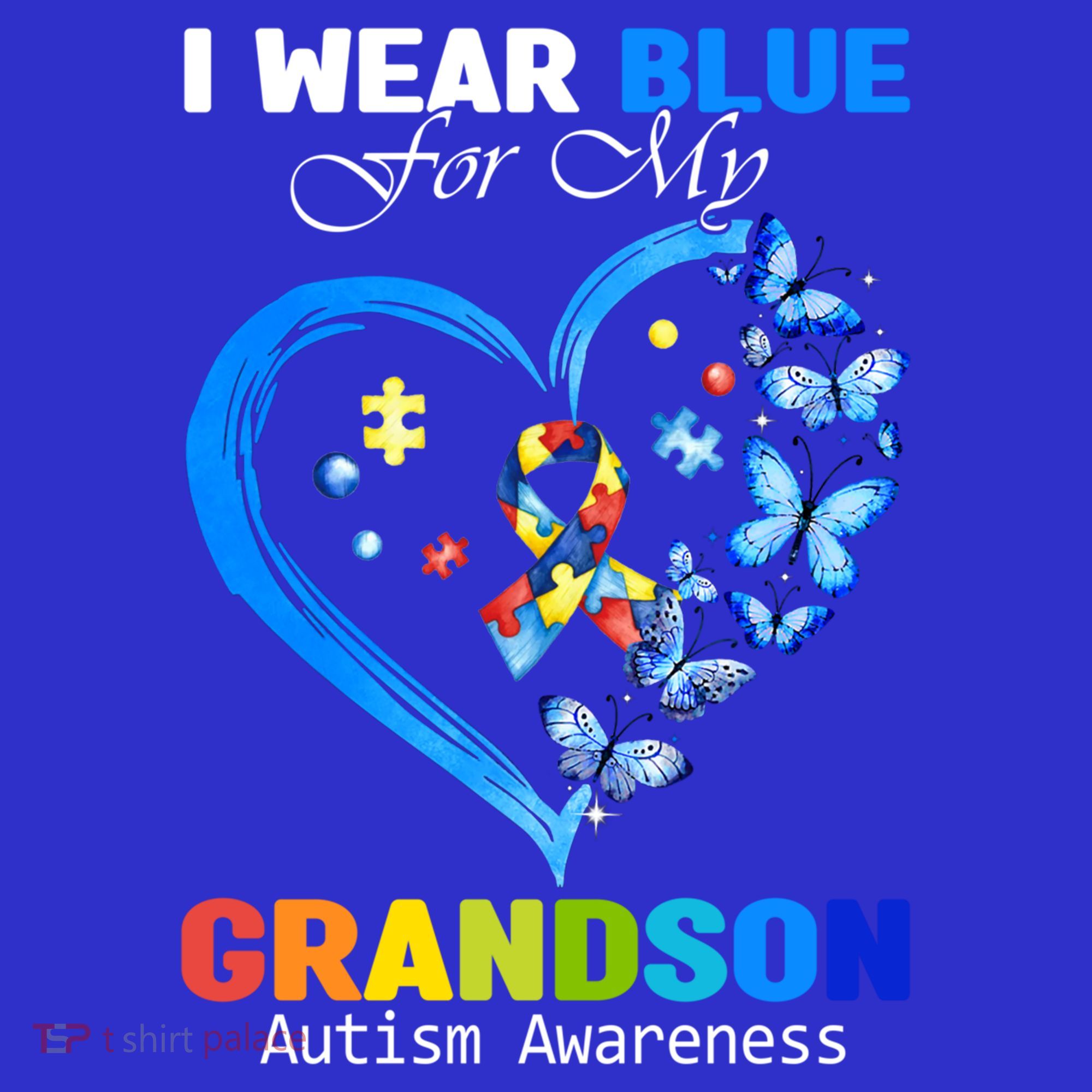 I Wear Blue For My Grandson Autism Awareness Heart Ribbon Gift Women's Tank Top
