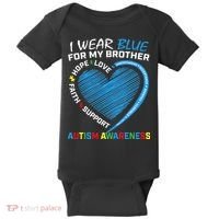 I Wear Blue For My Brother Autism Awareness Baby Bodysuit thumb 0