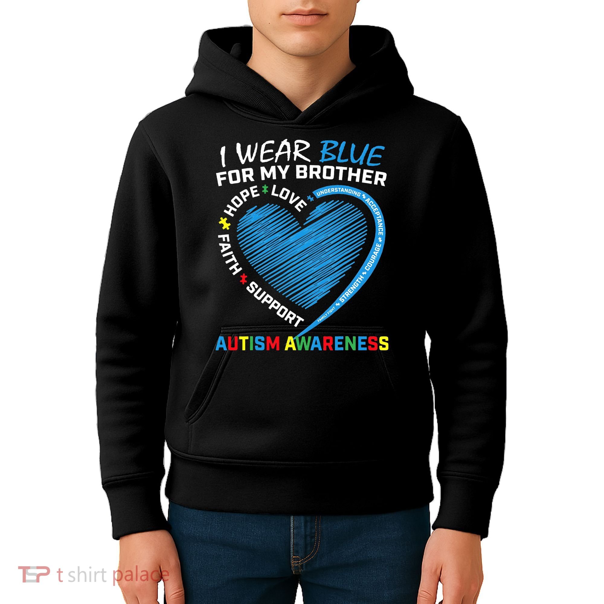 I Wear Blue For My Brother Autism Awareness Kids Hoodie