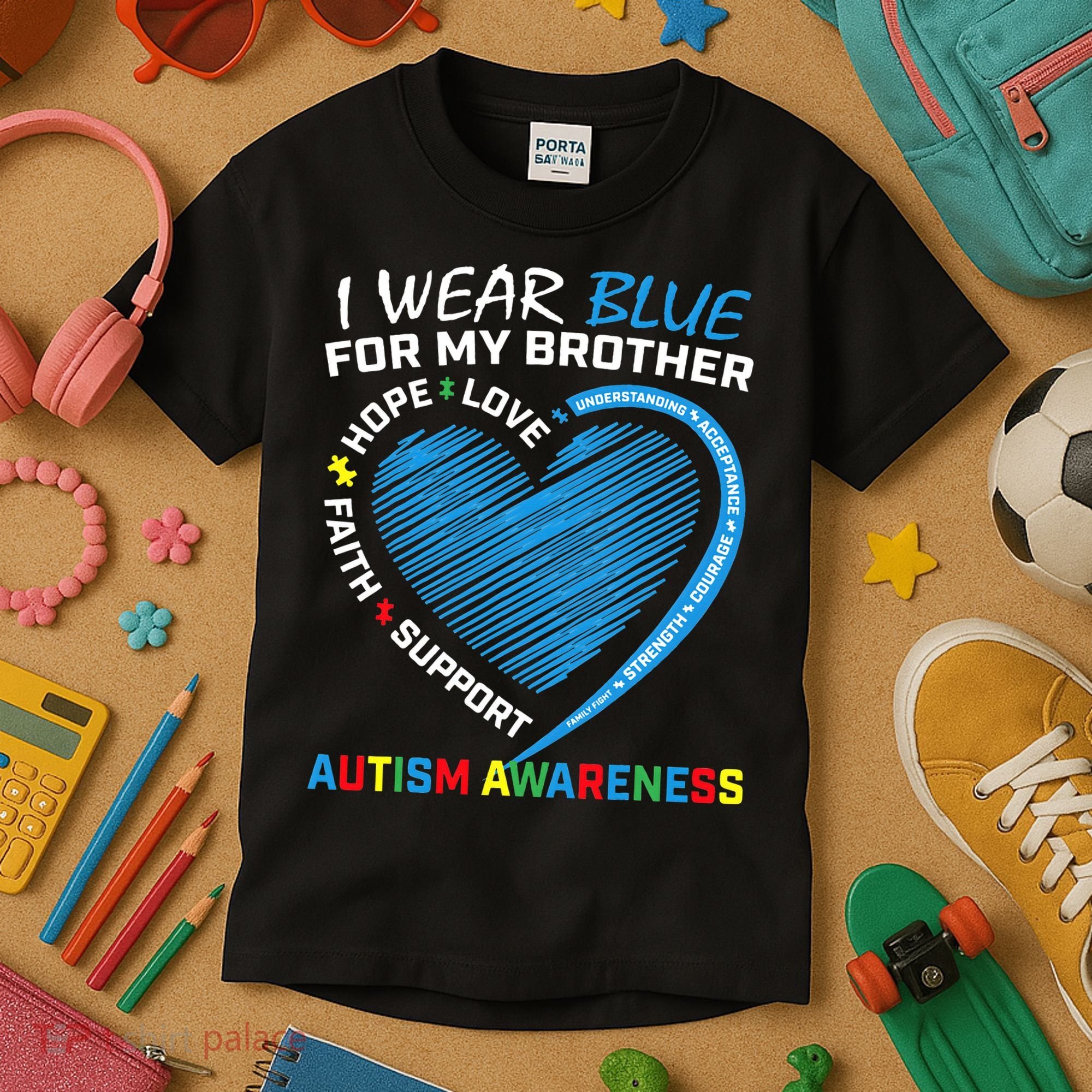 I Wear Blue For My Brother Autism Awareness Kids T-Shirt