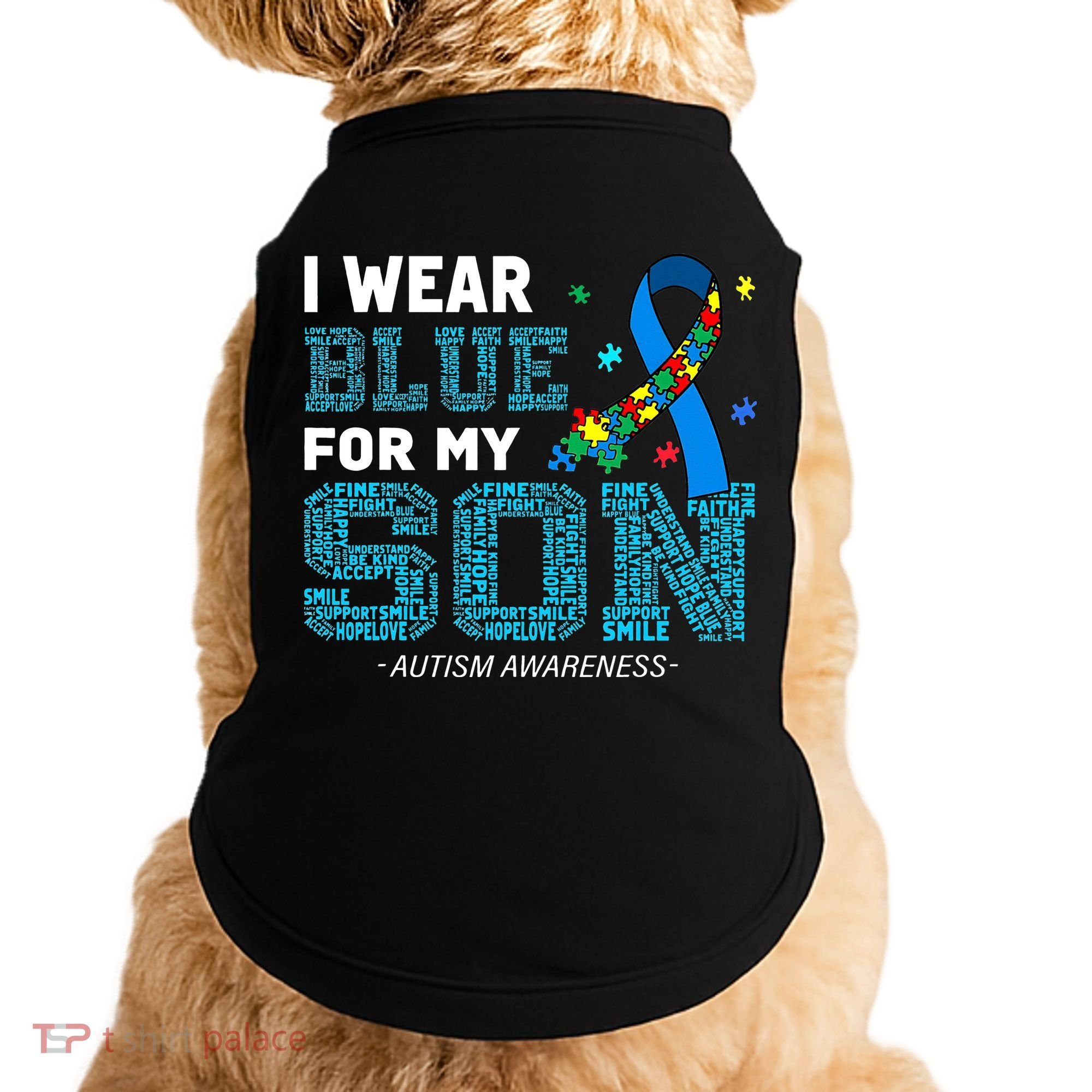 I Wear Blue For My Son Autism Awareness Mom Dad Doggie Tank