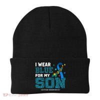 I Wear Blue For My Son Autism Awareness Mom Dad Beanie thumb 0