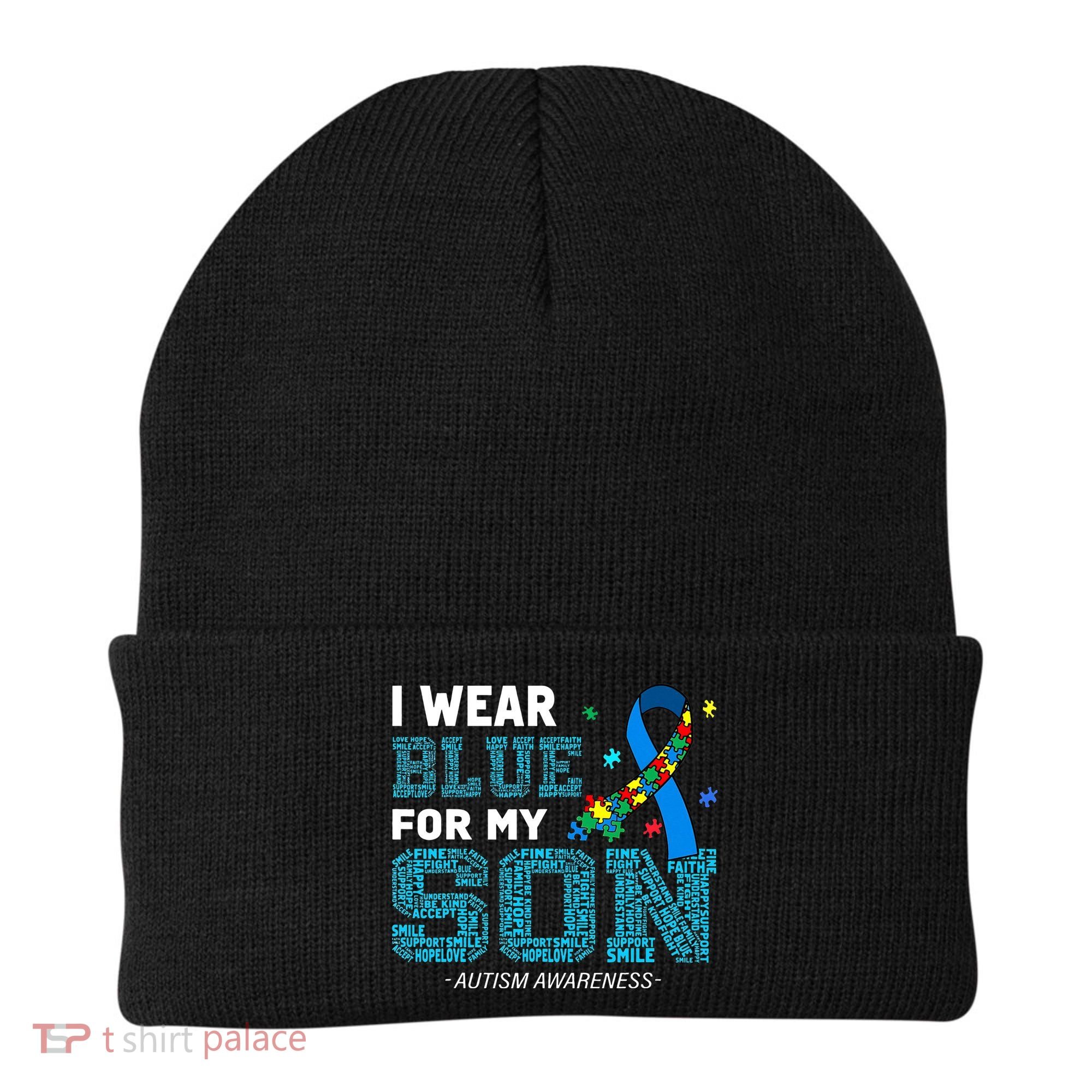 I Wear Blue For My Son Autism Awareness Mom Dad Beanie