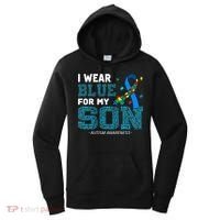 I Wear Blue For My Son Autism Awareness Mom Dad Women's Hoodie thumb 0