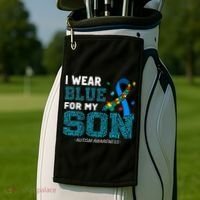 I Wear Blue For My Son Autism Awareness Mom Dad Golf Towel thumb 2