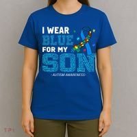 I Wear Blue For My Son Autism Awareness Mom Dad T-Shirt thumb 4