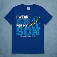 I Wear Blue For My Son Autism Awareness Mom Dad T-Shirt thumb 5