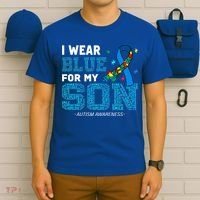 I Wear Blue For My Son Autism Awareness Mom Dad T-Shirt thumb 6