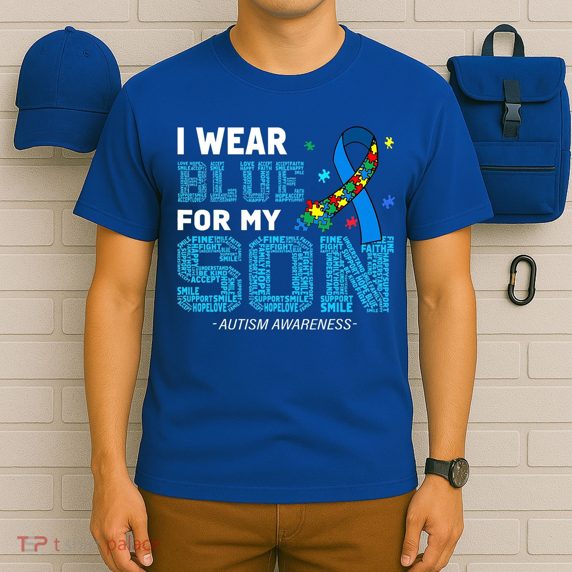 I Wear Blue For My Son Autism Awareness Mom Dad T-Shirt