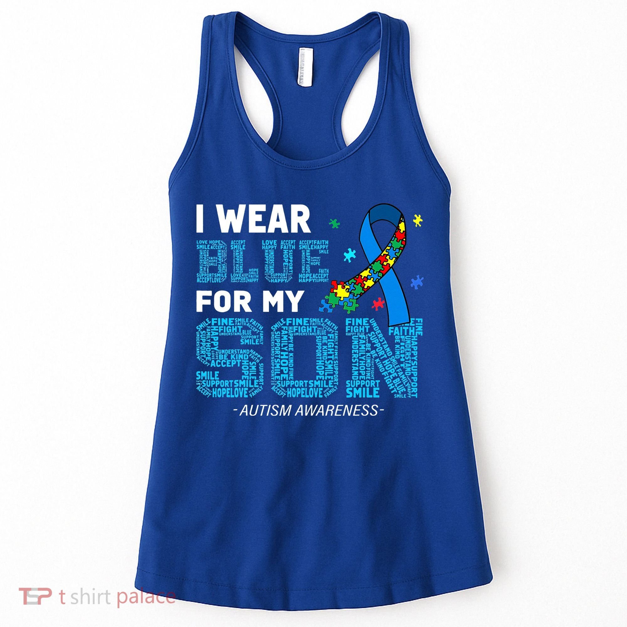 I Wear Blue For My Son Autism Awareness Mom Dad Women's Tank Top