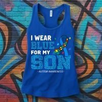 I Wear Blue For My Son Autism Awareness Mom Dad Women's Tank Top thumb 3